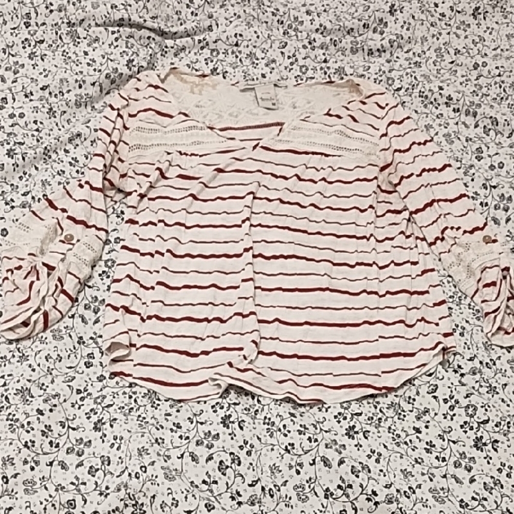 American Rag Striped Blouse with Lace Accents